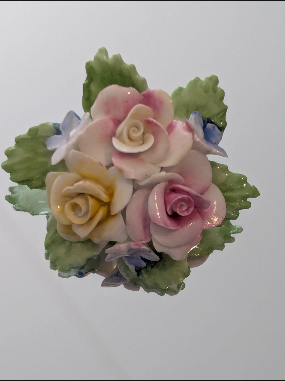 Vintage Porcelain Floral Rose Bouquet Brooch